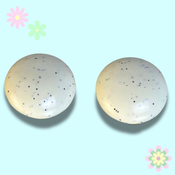 Vintage White Speckled Blue Post Circle Button Earrings - Picture 1 of 6
